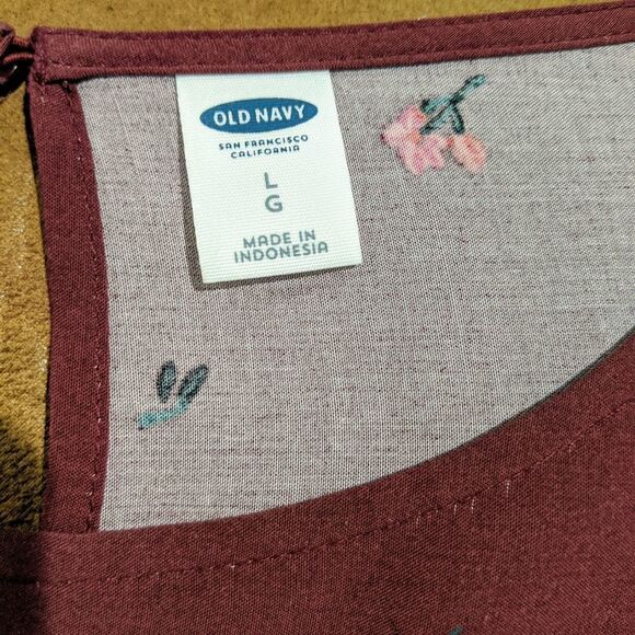 Old Navy Dress Large Burgundy Floral Print Shift Dress Long Sleeve - Picture 3 of 6